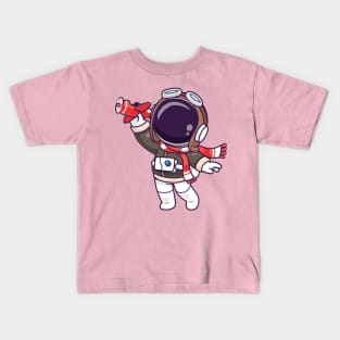 Cute Astronaut Pilot Playing Plane Toy Cartoon Kids T-Shirt